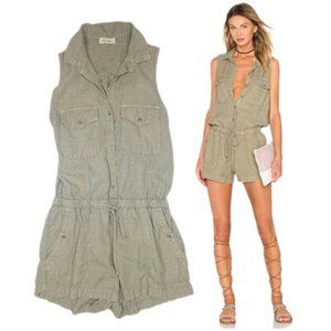 Bella Dahl Womens Linen Tencel Sleeveless Utility Romper Olive Khaki Moss Sz S